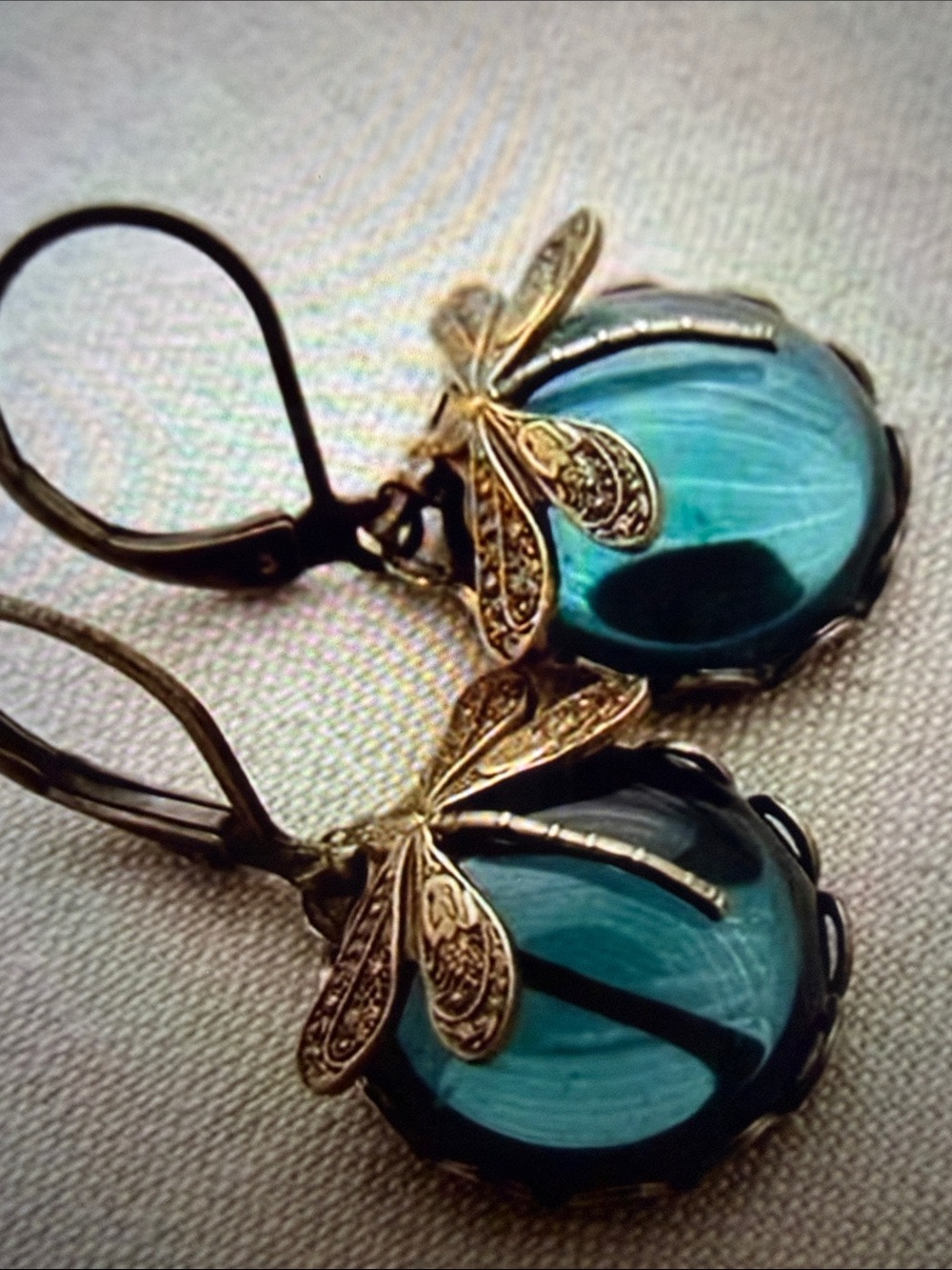 Vintage-Style Blue Dragonfly Drop Earrings